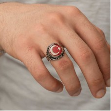 Gümüş Ay Yıldız Erkek Yüzük