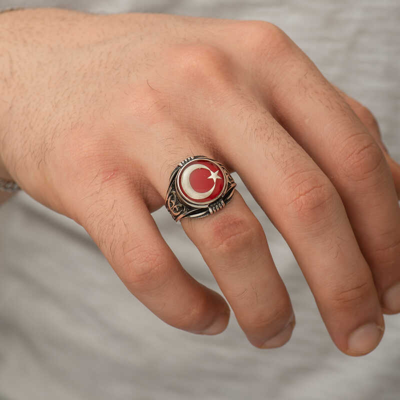 Gümüş Ay Yıldız Erkek Yüzük Gümüş Ay Yıldız Erkek Yüzük