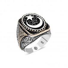 Gümüş Ay yıldız Oval Erkek Yüzük