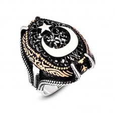 Gümüş Ay Yıldız Pençe Erkek Yüzük