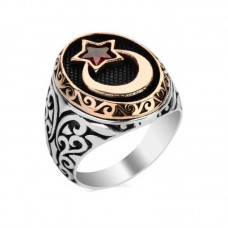 Gümüş Ay Yıldız Erkek Yüzük