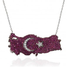 Gümüş Ay Yıldız Türkiye Haritası Kadın Kolye