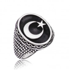 Gümüş Ay Yıldız Erkek Yüzük