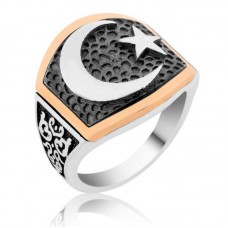 Gümüş Ay Yıldız Erkek Yüzük