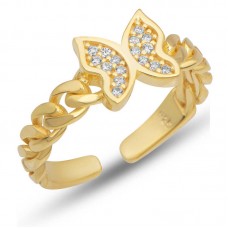 Gümüş Ayarlanabilir Gold Kelebek Kadın Yüzük
