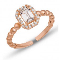 Gümüş Ayarlanabilir Rose Beyaz Baget Taşlı Kadın Yüzük