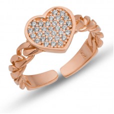 Gümüş Ayarlanabilir Rose Kalpli Kadın Yüzük