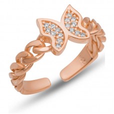 Gümüş Ayarlanabilir Rose Kelebek Kadın Yüzük