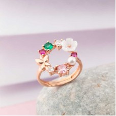 Gümüş Ayarlanabilir Rose Manolya Çiçeği Kadın Yüzük