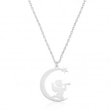 Gümüş Ayda Oturan Melek Bayan Kolye