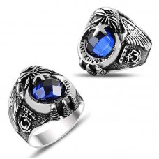 Gümüş Ayyıldız Deniz Kuvvetleri Mavi Taşlı Erkek Yüzük