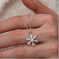 Gümüş Baget Taşlı Çiçek Kadın Kolye