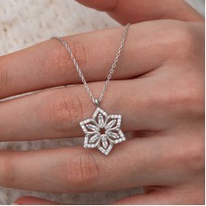 Gümüş Baget Taşlı Çiçek Kadın Kolye