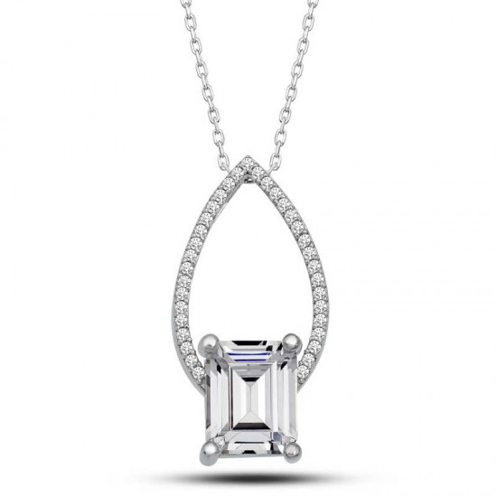 Gümüş Baget Taşlı Damla Kadın Kolye Gümüş Baget Taşlı Damla Kadın Kolye