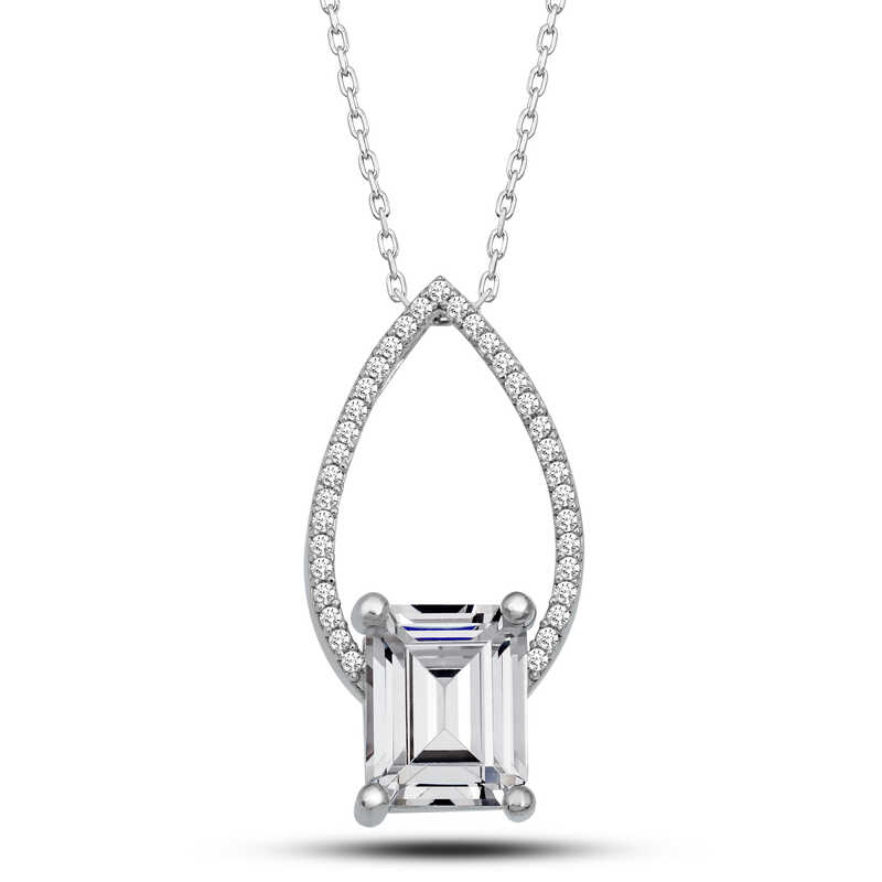 Gümüş Baget Taşlı Damla Kadın Kolye Gümüş Baget Taşlı Damla Kadın Kolye