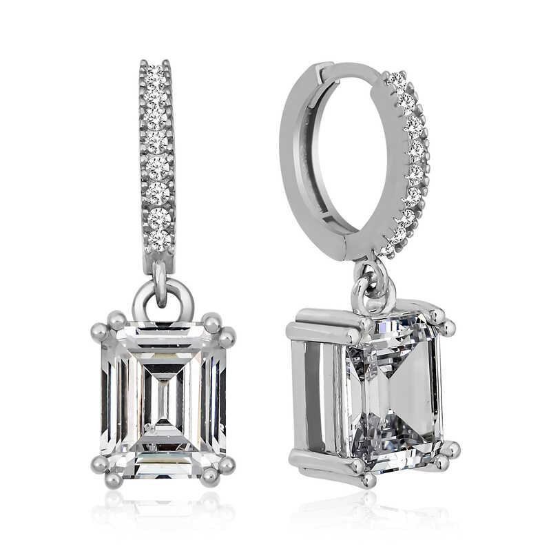 Gümüş Baget Taşlı Halka Küpe Gümüş Baget Taşlı Halka Küpe