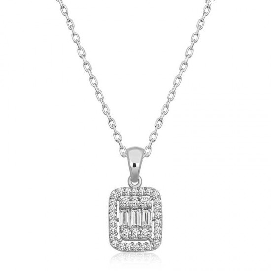 Gümüş Baget Taşlı Kadın Kolye Gümüş Baget Taşlı Kadın Kolye