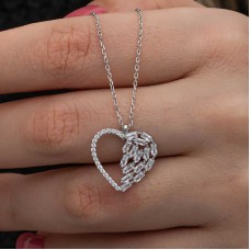 Gümüş Baget Taşlı Kalp Kadın Kolye