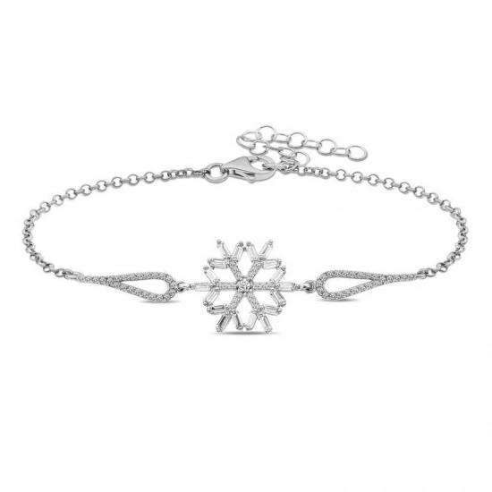 Gümüş Baget Taşlı Kar Tanesi Bileklik Gümüş Baget Taşlı Kar Tanesi Bileklik