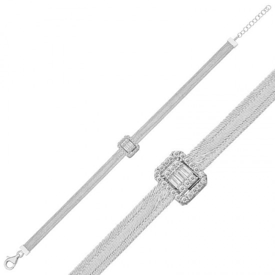 Gümüş Baget Taşlı Trabzon Hasır Kadın Bileklik Gümüş Baget Taşlı Trabzon Hasır Kadın Bileklik