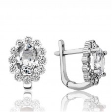 Gümüş Beyaz Çiçek Desenli J Kadın Küpe