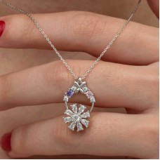 Gümüş Beyaz Dönen Çiçek Kadın Kolye