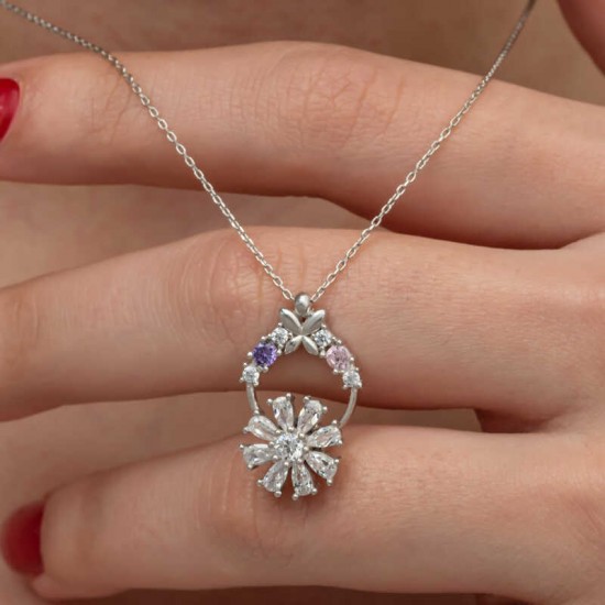 Gümüş Beyaz Dönen Çiçek Kadın Kolye Gümüş Beyaz Dönen Çiçek Kadın Kolye