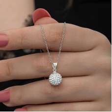 Gümüş Beyaz Kristal Taşlı Kadın Kolye