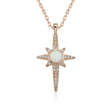 ​Gümüş Beyaz Opal Taşlı Kuzey Yıldızı Kolye