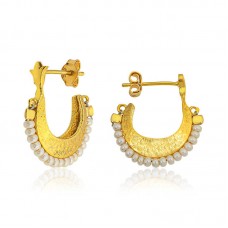 ​Gümüş Beyaz Taşlı Bohem Çivili Küpe