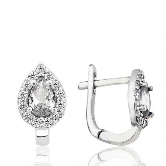 Gümüş Beyaz Taşlı Damla J Kadın Küpe Gümüş Beyaz Taşlı Damla J Kadın Küpe