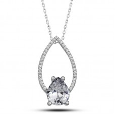 Gümüş Beyaz Taşlı Damla Kadın Kolye