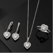 Gümüş Beyaz Taşlı Kalpli Kadın Set