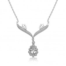 Gümüş Beyaz Taşlı Madalyon  Bayan Kolye