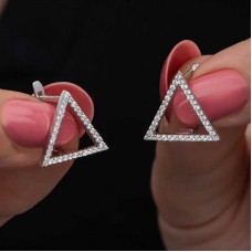 Gümüş Beyaz Taşlı Üçgen Küpe