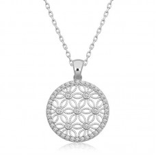 Gümüş Beyaz Taşlı Yaşam Çiçeği Kadın Kolye