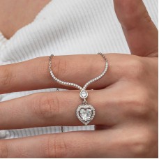Gümüş Beyaz Zirkon Taşlı Kalp Kadın Kolye