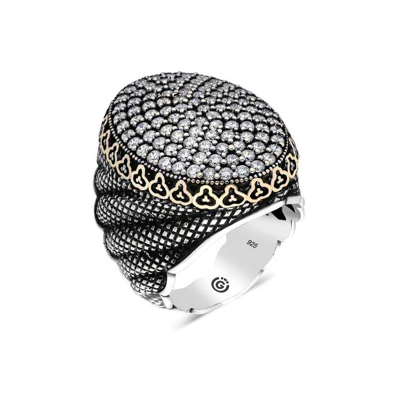 Gümüş Beyaz Zirkon Taşlı Oval Erkek Yüzük Gümüş Beyaz Zirkon Taşlı Oval Erkek Yüzük