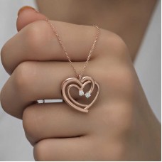 Gümüş Rose Birleşmiş Kalpler Kadın Kolye