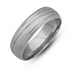 Gümüş Bombeli Çizgi Desenli Rodyum Alyans