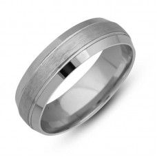 Gümüş Bombeli Çizgi Desenli Rodyum Alyans