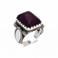 Gümüş Bordo Taşlı Köşeli Erkek Yüzük