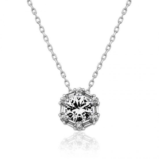 Gümüş Buz Beyazı Baget Taşlı Bayan Kolye Gümüş Buz Beyazı Baget Taşlı Bayan Kolye