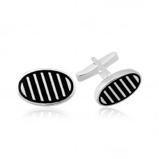 Gümüş Çapraz Çizgili Oval Kol Düğmesi