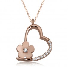 Gümüş Rose Çiçekli Kalp Kadın Kolye