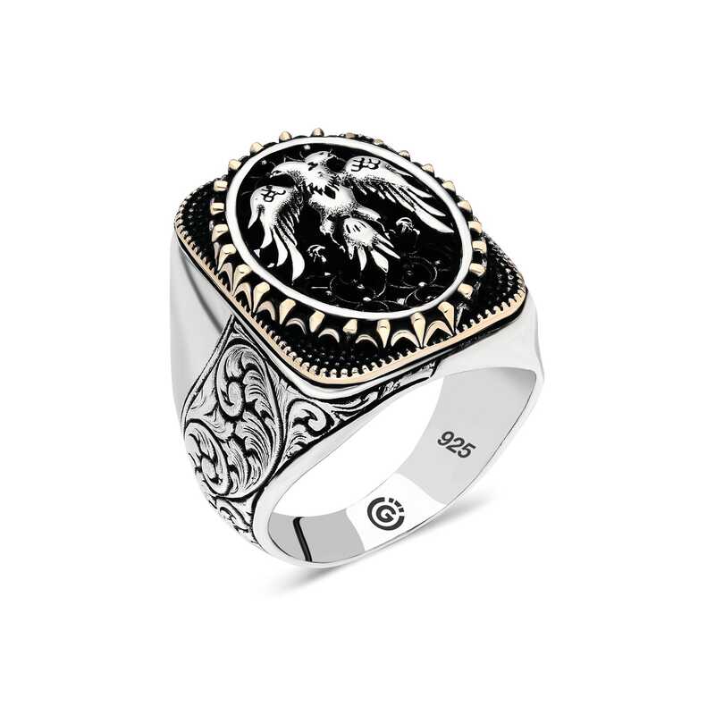 Gümüş Çift Başlı Kartal Oval Erkek Yüzük Gümüş Çift Başlı Kartal Oval Erkek Yüzük