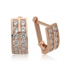 Gümüş Çift Sıra Beyaz Taşlı J Kadın Küpe