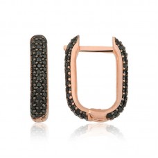 Gümüş Çift Taraflı SiyahTaşlı J Bayan Küpe