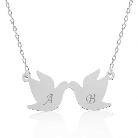 Gümüş Çifte Kumrular Harf Yazılı Kolye Gümüş Çifte Kumrular Harf Yazılı Kolye