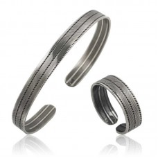 Gümüş Çizgi Desenli Bileklik Ve Yüzük Set